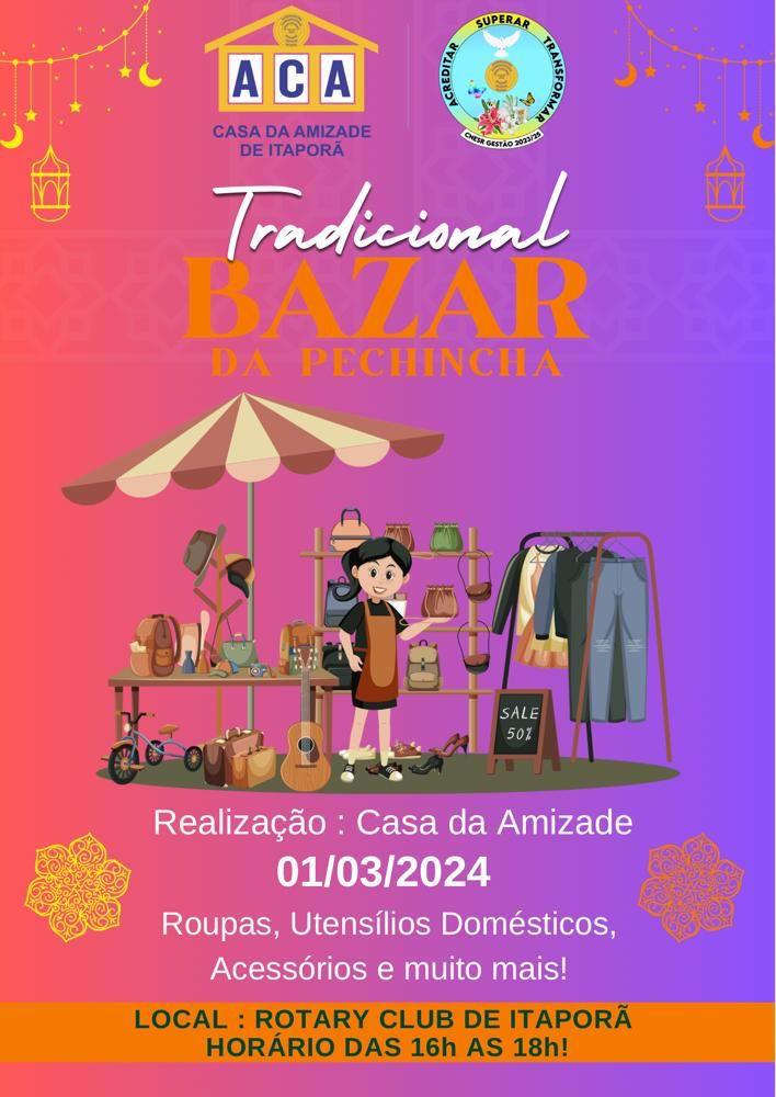 Casa da Amizade realiza bazar no Rotary de Itaporã nesta sexta-feira