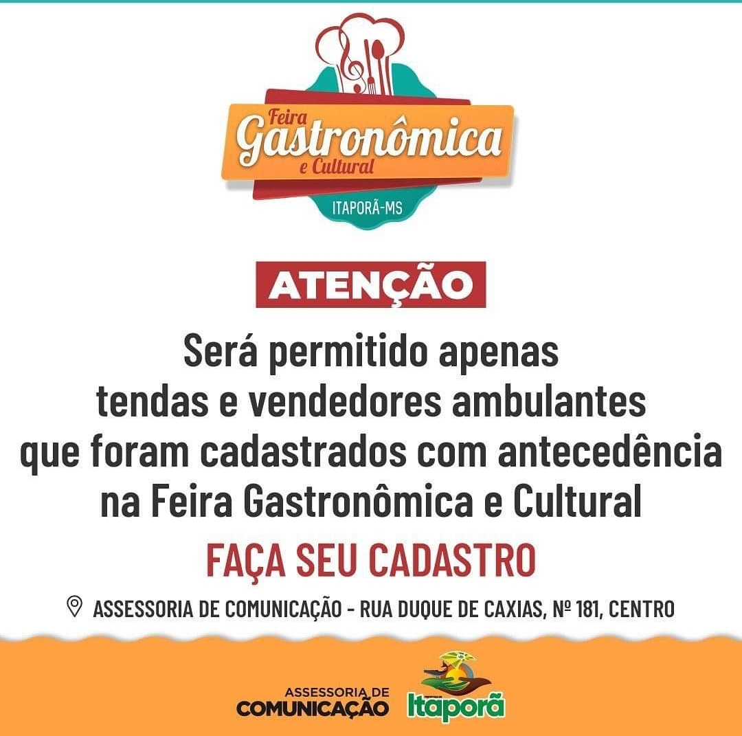 Estão abertas às inscrições para a Feira Gastronômica e Cultural de Itaporã