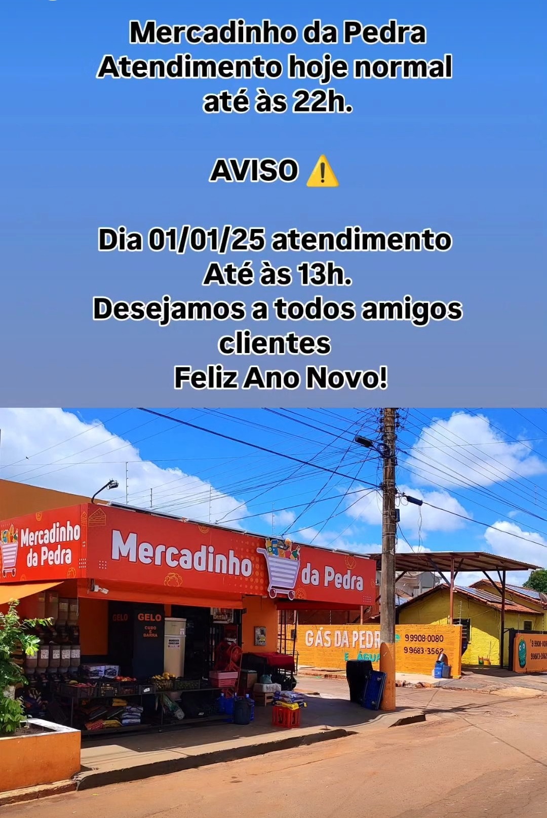 Mercadinho da Pedra terá atendimento dia 1 de janeiro até às 13h