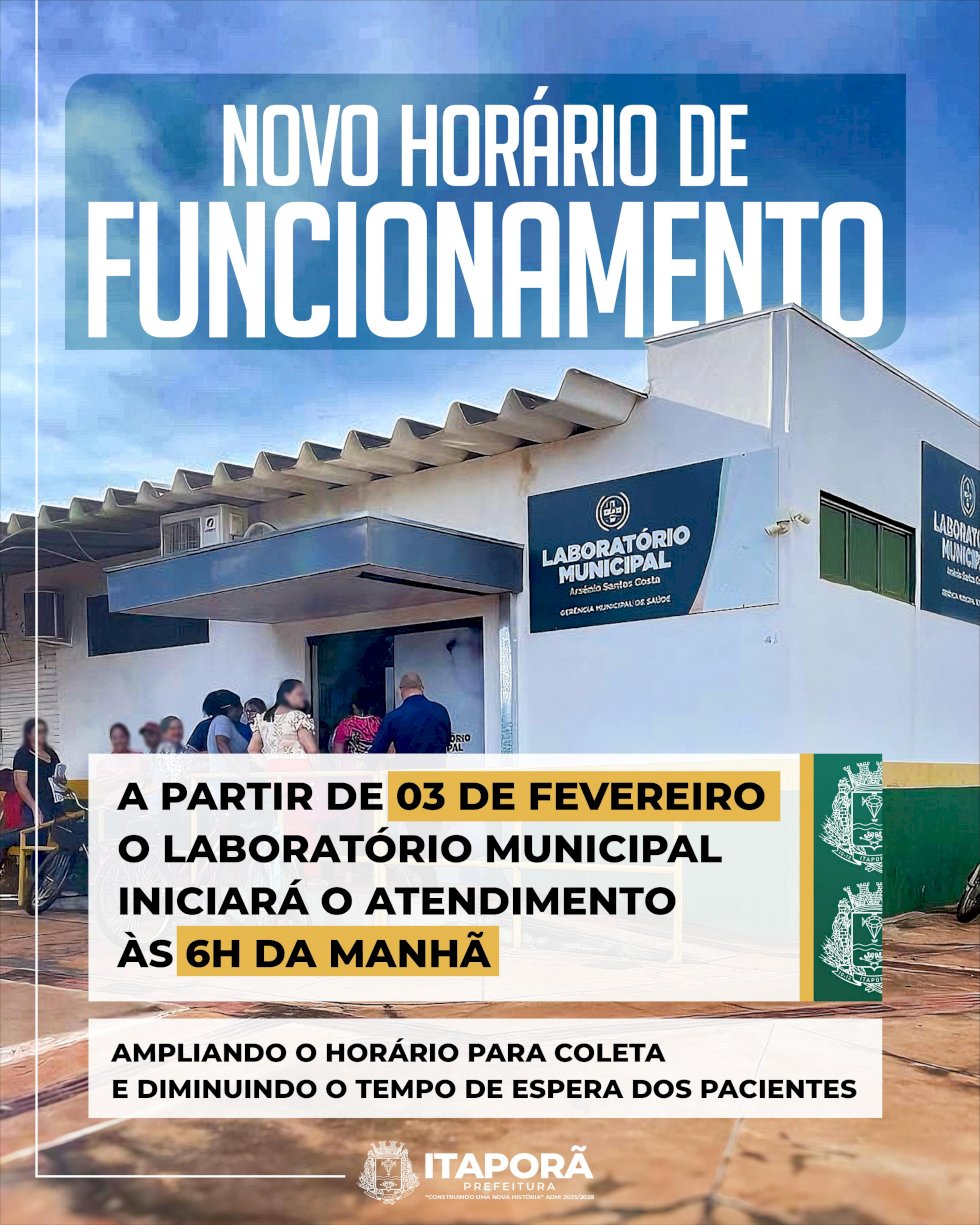 Laboratório Municipal de Itaporã terá novo horário de atendimento