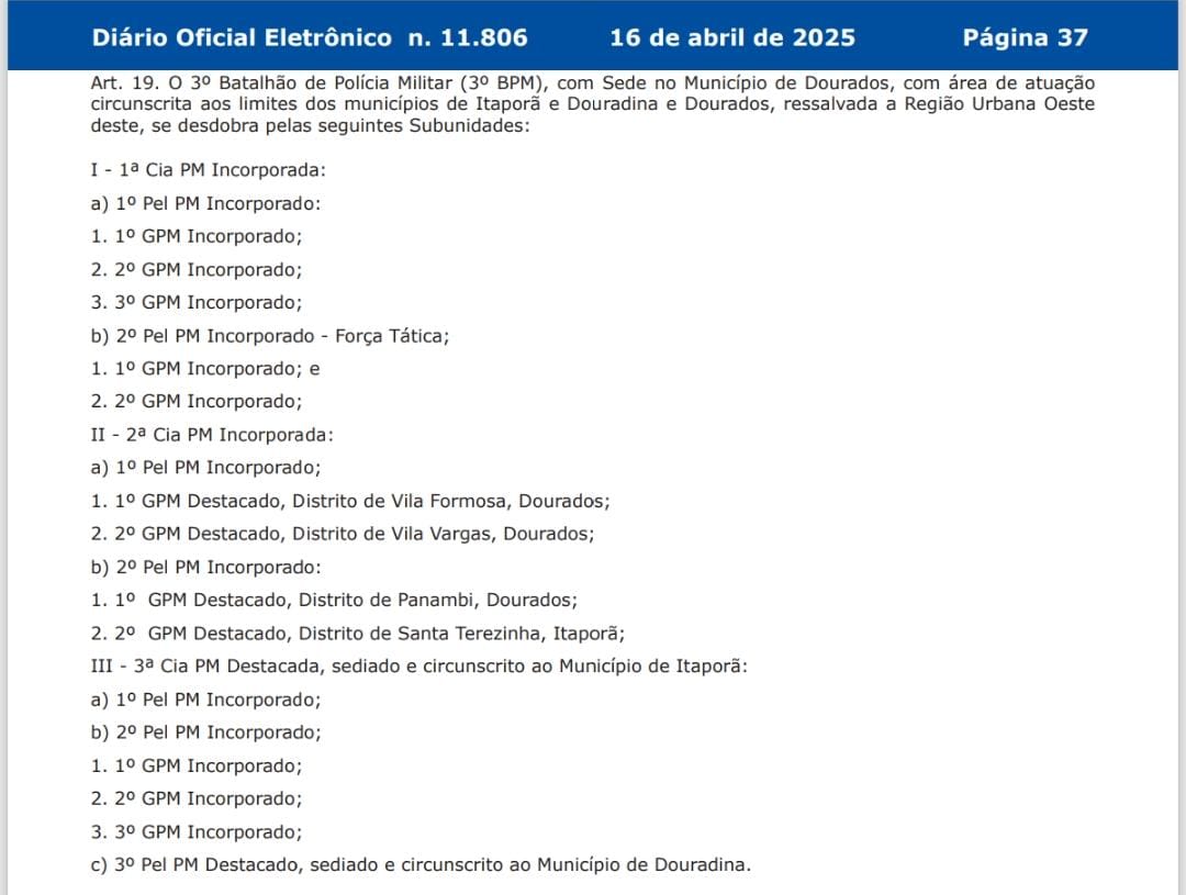 Pelotão da Polícia Militar de Itaporã é elevado à companhia destacada