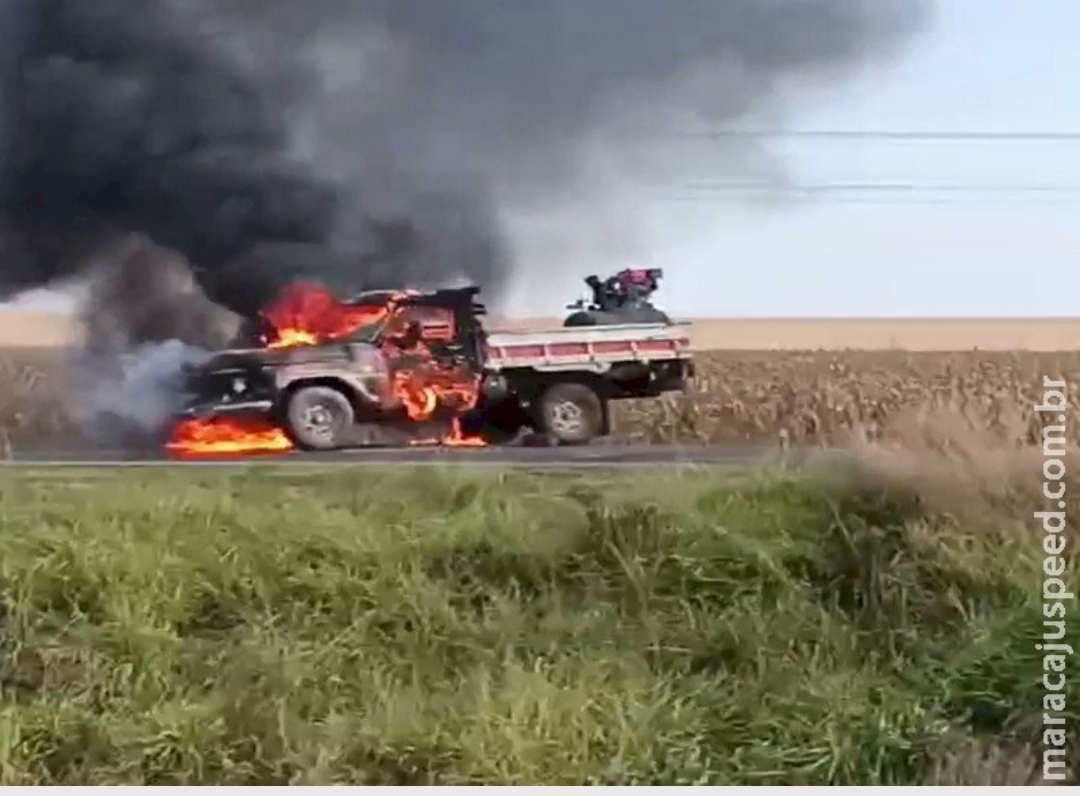 Caminhonete é destruída por incêndio após pane na rodovia entre Itaporã e Maracaju’