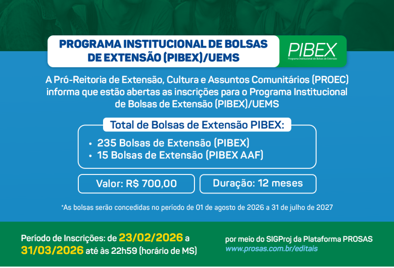 UEMS anuncia 250 vagas no Programa de Bolsas de Extensão