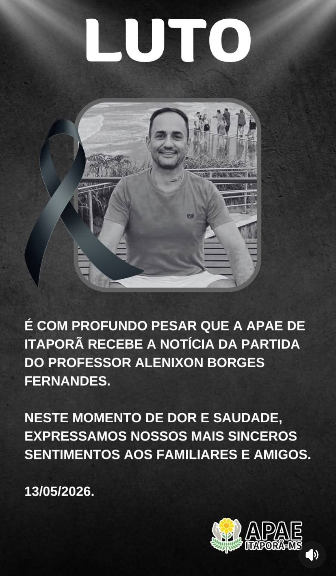 Noticiamos com pesar o falecimento de Alenixon Borges Fernandes