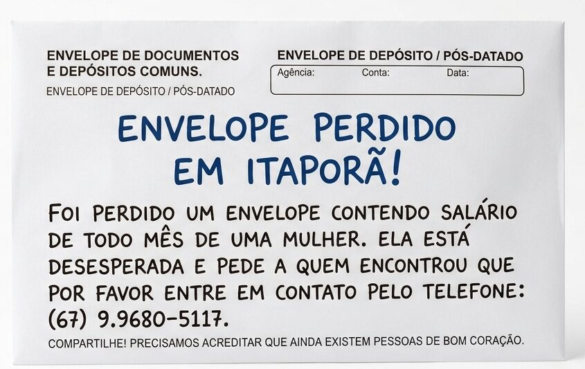 Atenção! Envelope perdido em Itaporã